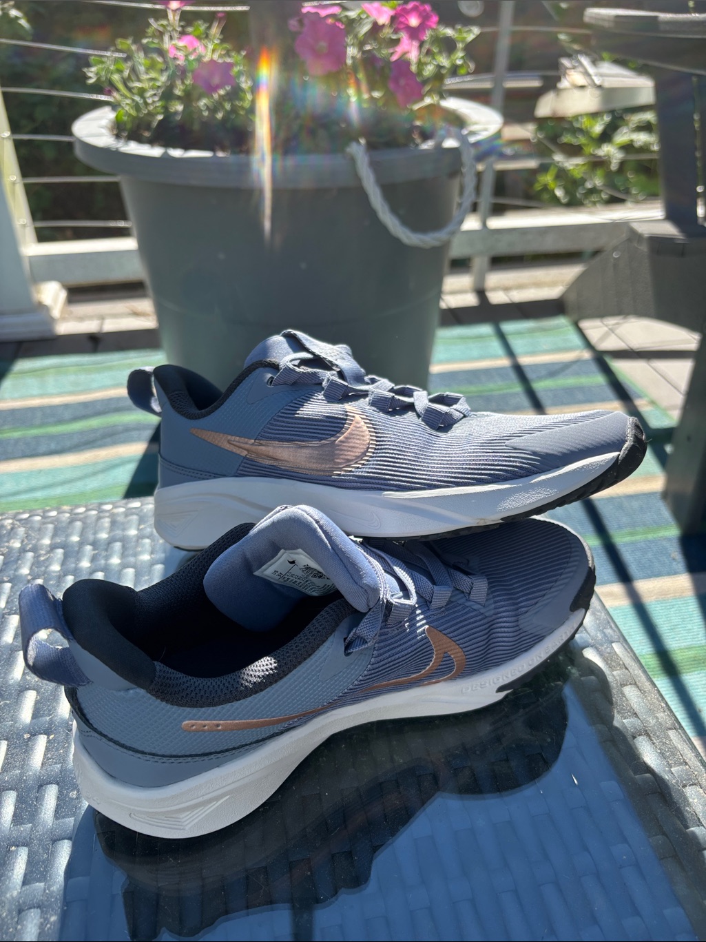 Nike Youth Running Shoes  Slate Blue With Rose Gold Swoosh